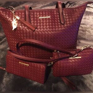 Women’s burgundy 3 piece bag-purse, clutch and wallet set